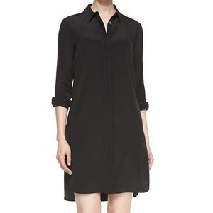 Vince Dress Black Long Sleeve Button Down Silk Shirt Dress Size 4